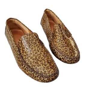 Bottega Venta Patent Leather Leopard Print Driving Moccasin